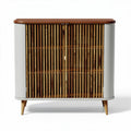 Wooden storage cabinet with slatted doors and walnut top 90 x 40 x 85cm