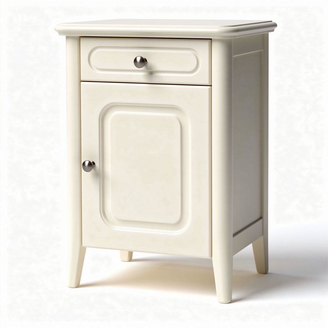 Ivory nightstand with one drawer and cabinet dimensions 40 x 30 x 60cm