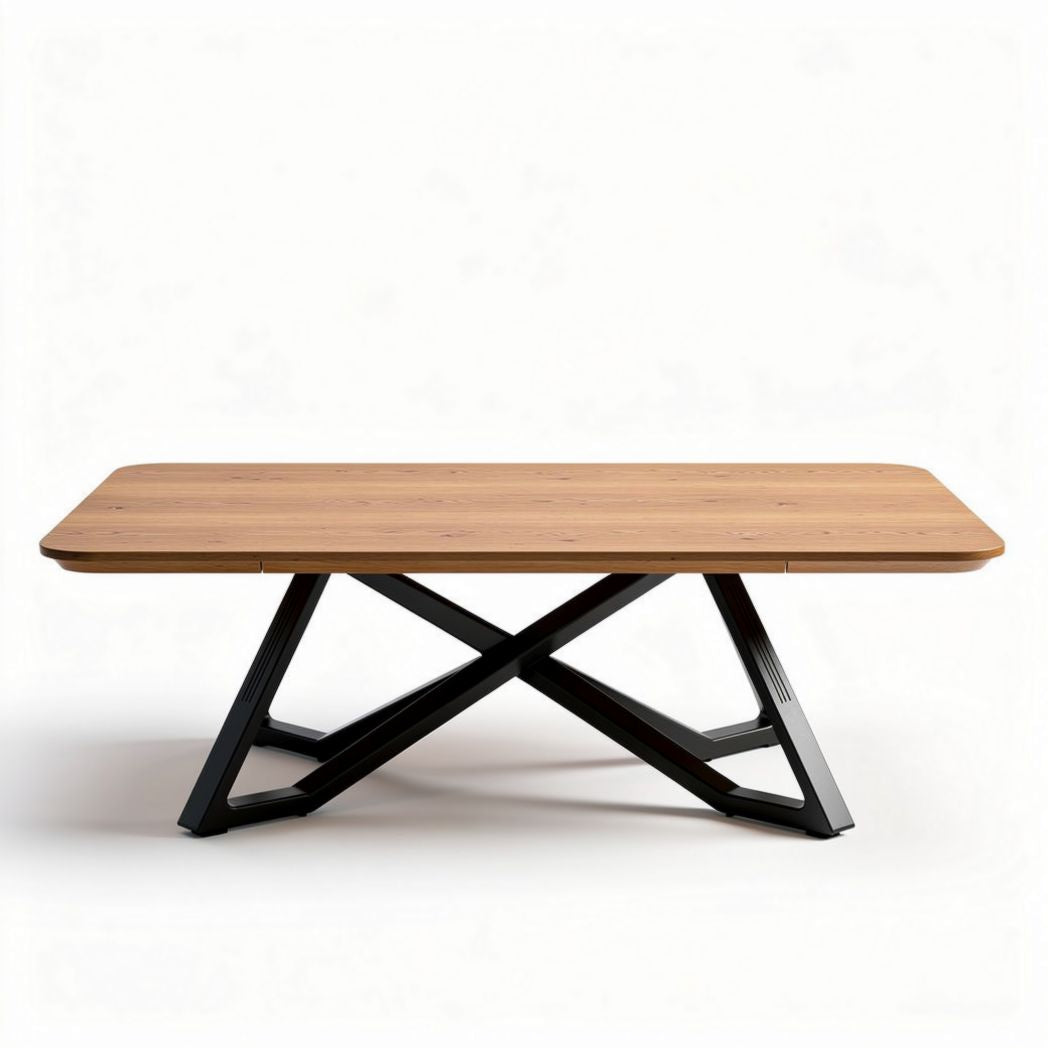 Wooden dining table with metal x-shaped legs 200 x 100 x 75cm