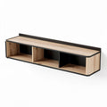 Wall-mounted floating shelf unit with three compartments in oak and black finish 120 x 25 x 15cm