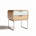 Wooden nightstand with metal legs and two drawers in natural wood and light blue finish 40 x 30 x 45cm