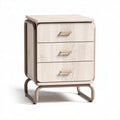 Wooden nightstand with three drawers and metal legs in cream finish 50 x 40 x 65cm