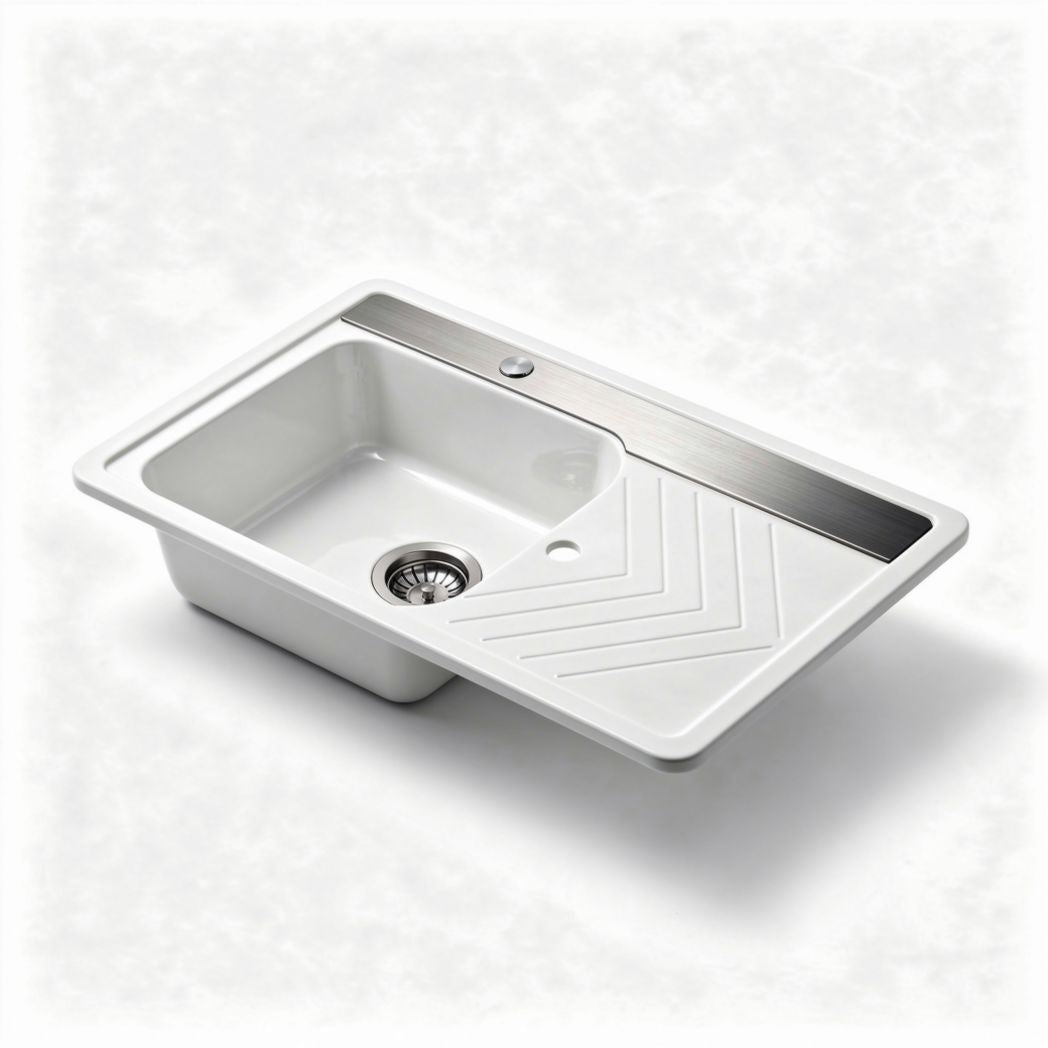 Ceramic kitchen sink with stainless steel side compartment 50 x 30 x 15cm