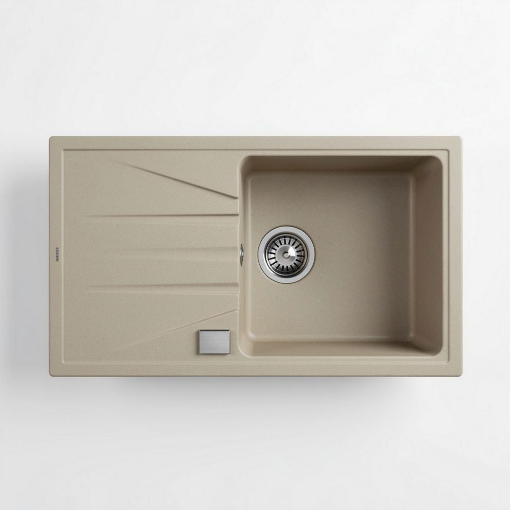 Composite kitchen sink 80 x 50 x 20cm beige color with single bowl design