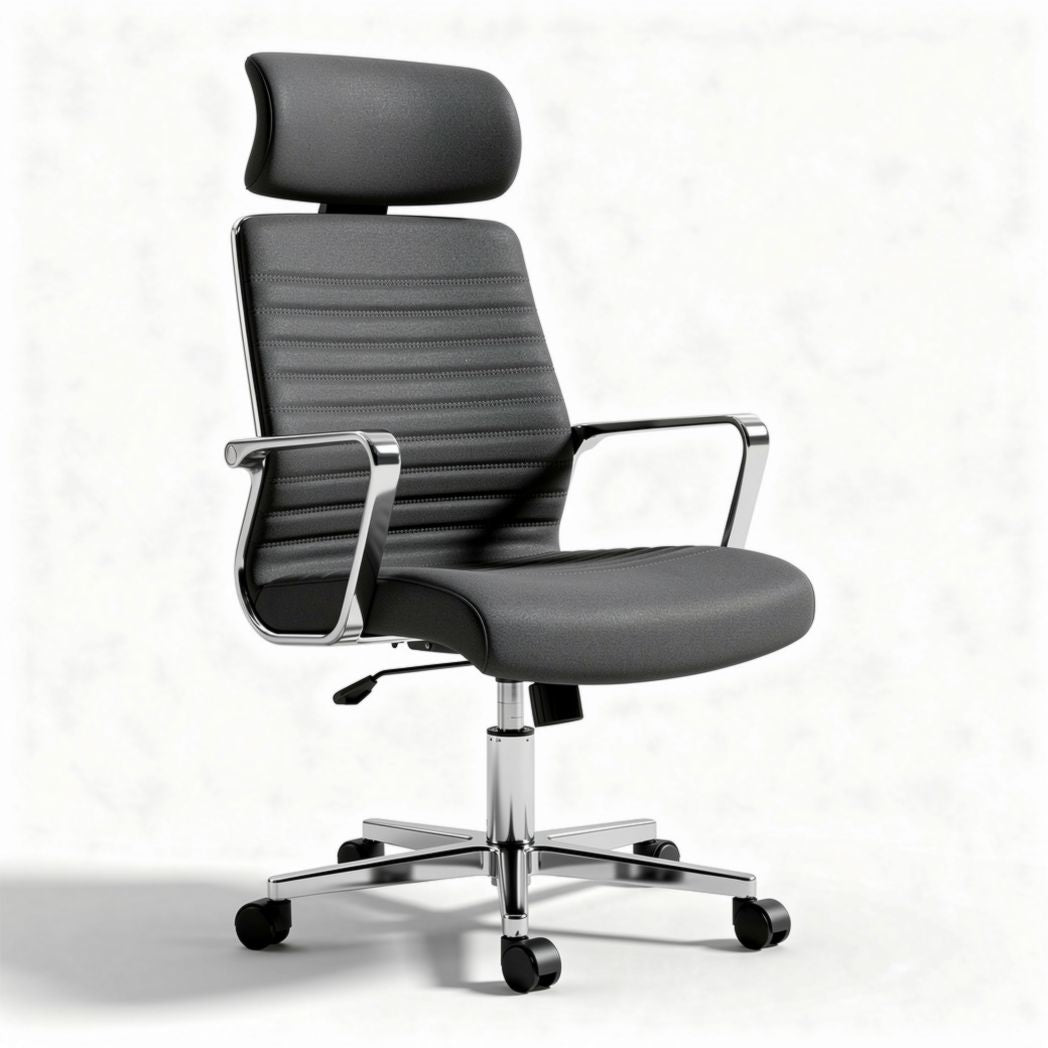 Ergonomic black office chair with adjustable lumbar support and chrome arms
