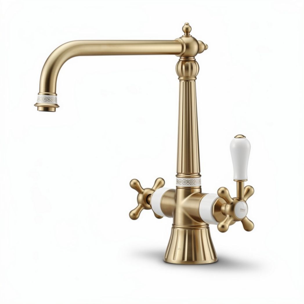 Brass kitchen faucet with pull-down sprayer and white handle 20 x 10 x 30cm
