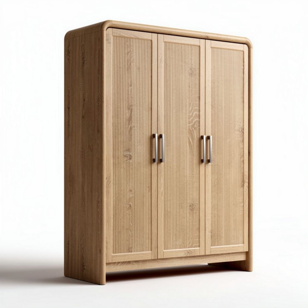 Wooden wardrobe with three doors and ribbed design suitable for storage 160 x 80 x 200cm