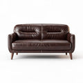 Brown leather loveseat with wooden legs for living room seating 150 x 80 x 70cm