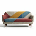 Multicolored fabric sofa with wooden legs for living room seating 150 x 75 x 80cm