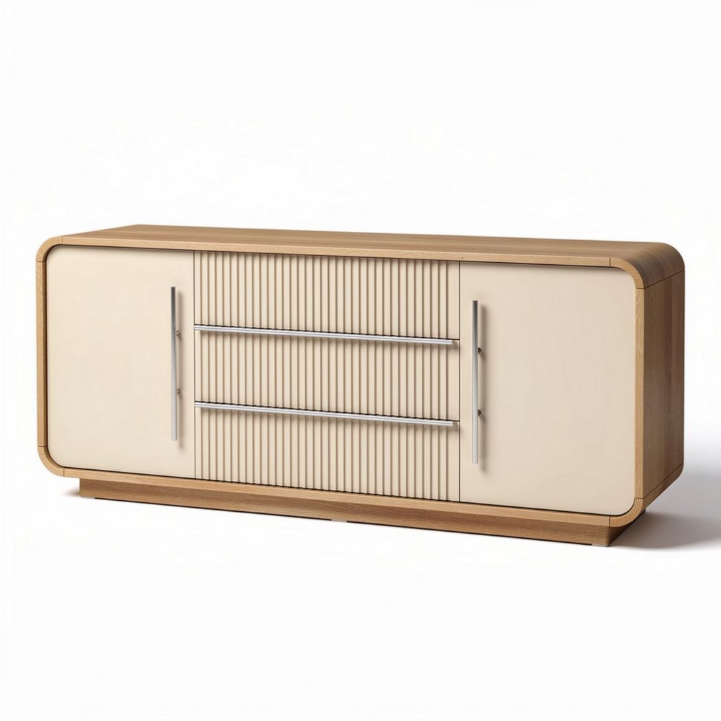 Wooden sideboard cabinet with cream finish and two pull-out drawers 120 x 40 x 50cm