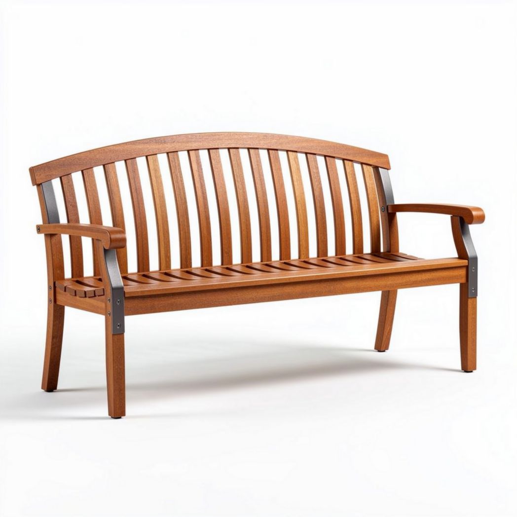 Wooden garden bench with metal frame and armrests 150 x 60 x 80cm